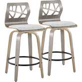 Folia 26" Swivel Counter Stool in Light Grey Wood & Light Grey Fabric with Black Footrest (Set of 2)